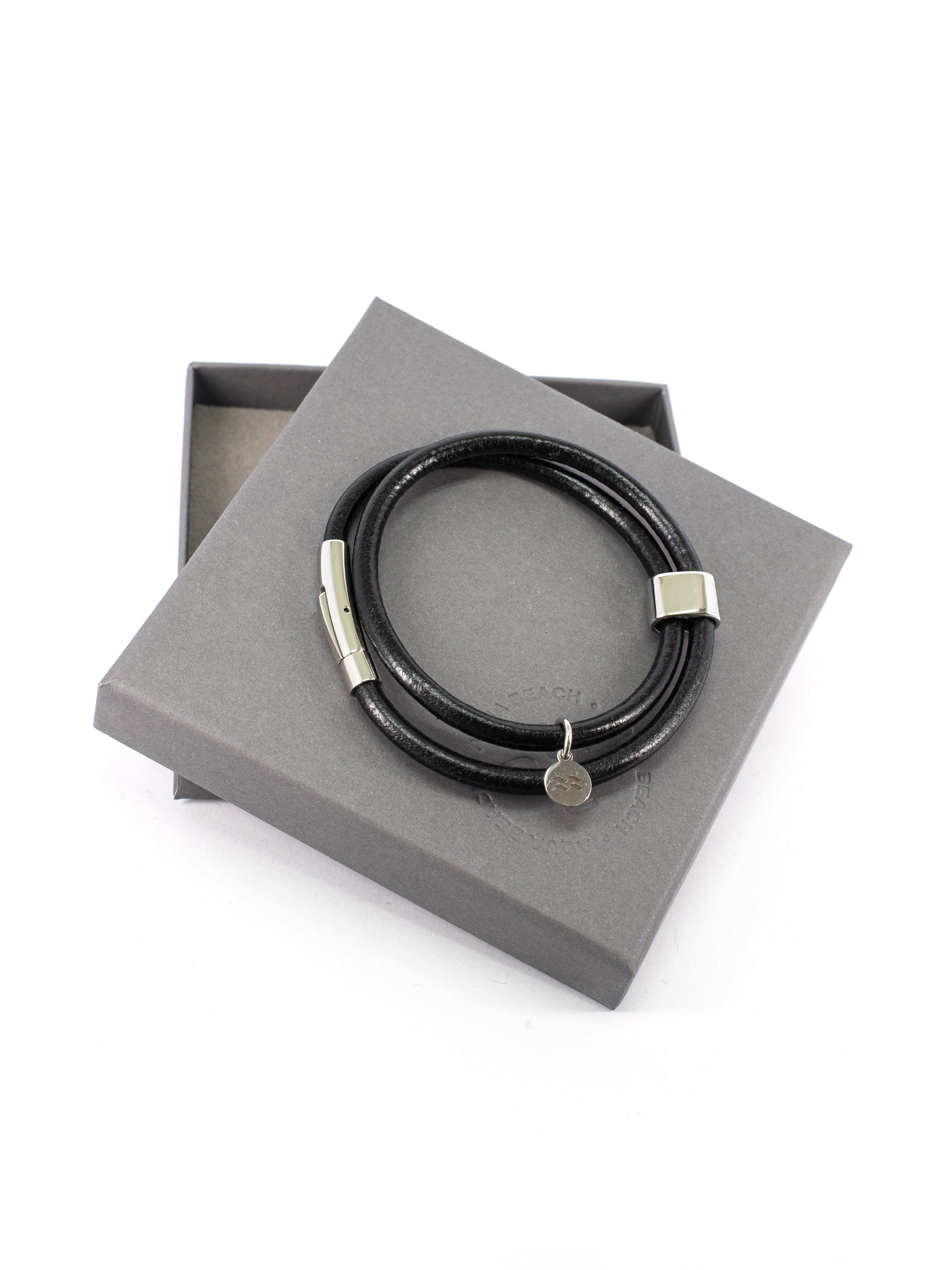 Aqua Beach  Leather & Stainless Steel - Black