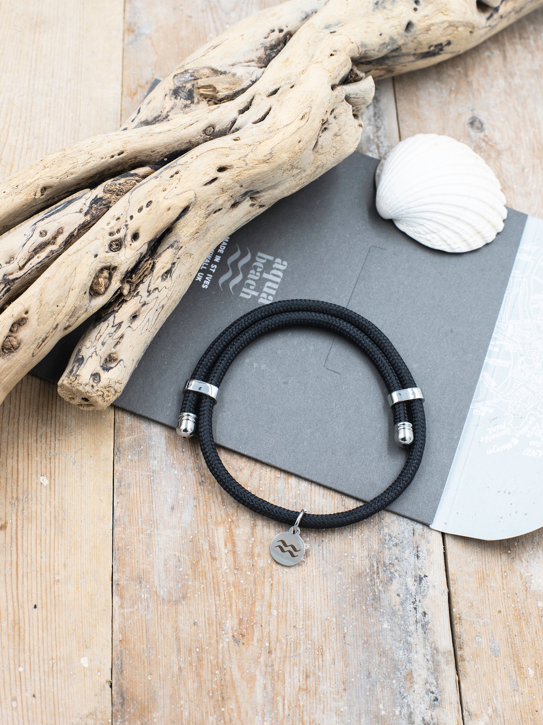 Aqua Beach Recycled Plastic Bracelet Size Adjustable - Black