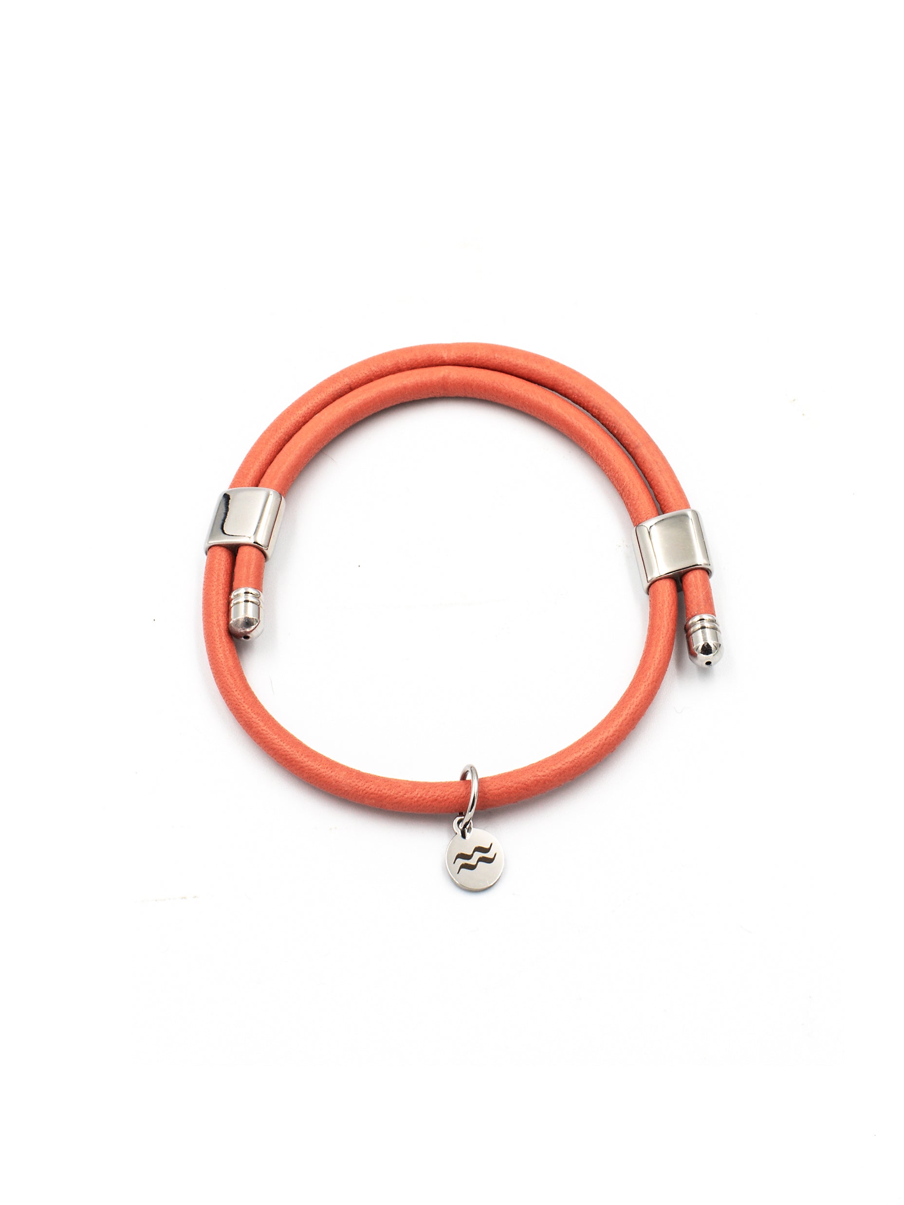 Premium Smooth Leather Bracelet - Coral Red - Size Adjustable