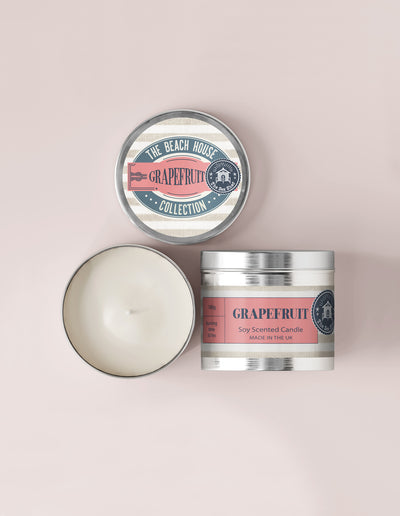 The Sea Shed, Grapefruit Fragrance, Grapefruit soy Candle Tin, 