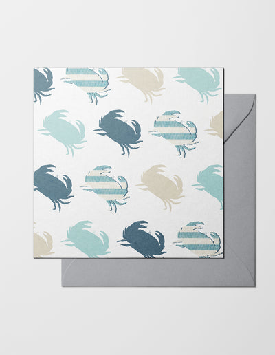 The Sea Shed, Greeting Card, Crab Design, Crab repeat Pattern, Coastal card, Nautical Card, Made in the UK