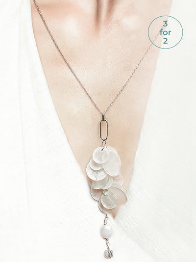 The Sea Shed, Shell & Sterling Silver & Capiz Shells, Necklace and Gift Box, Aqua Beach, Beach Jewellery