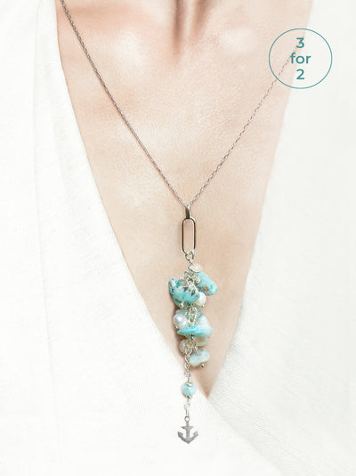 The Sea Shed, Larimar & Sterling Silver, Necklace and Gift Box, Aqua Beach, Beach Jewellery