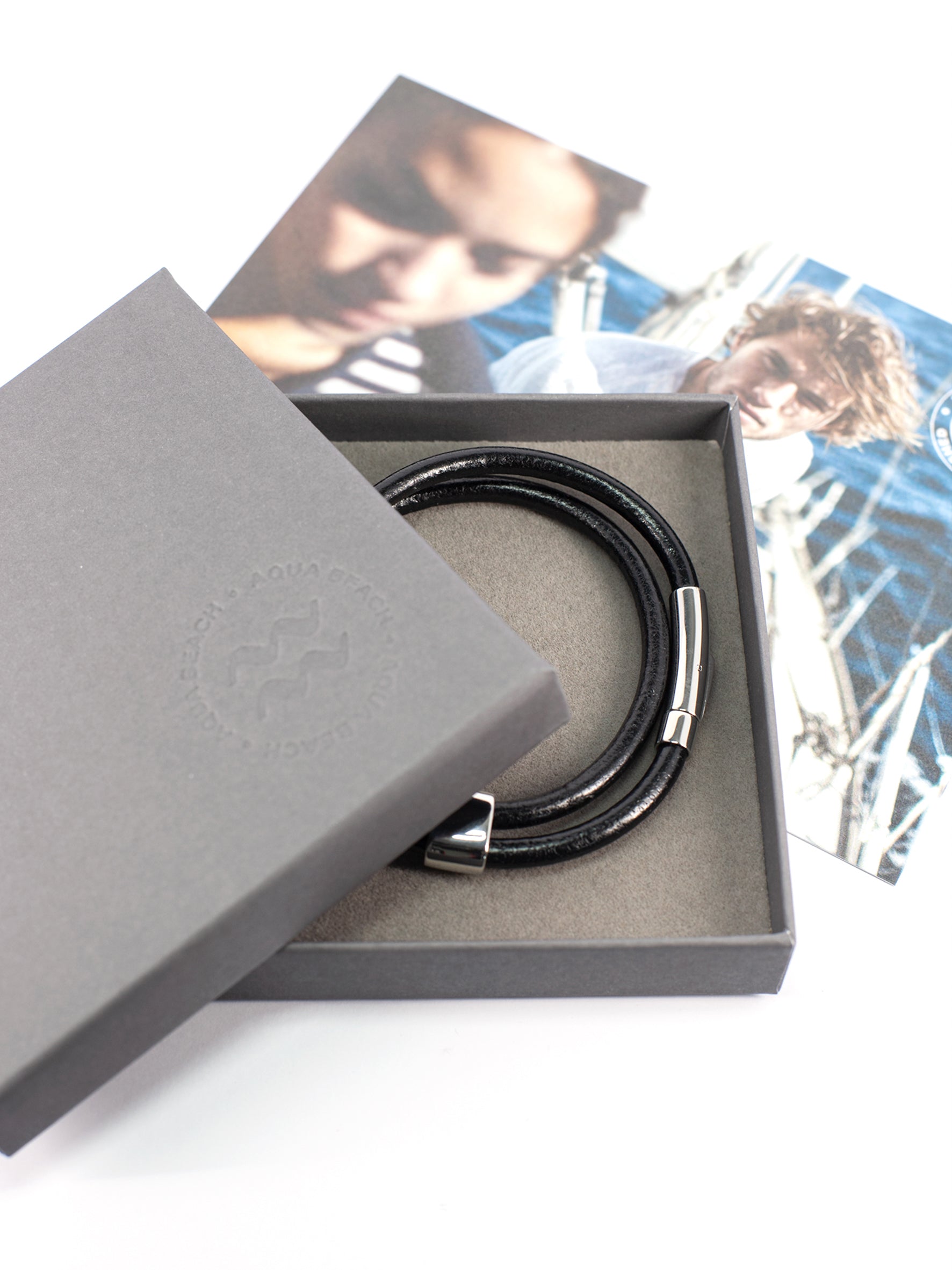 Aqua Beach  Leather & Stainless Steel - Black