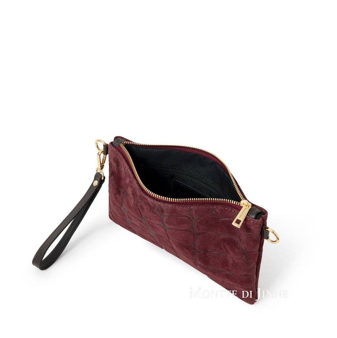 Italian Handmade Premium Suede Stone-Embossed Clutch Bag Olive