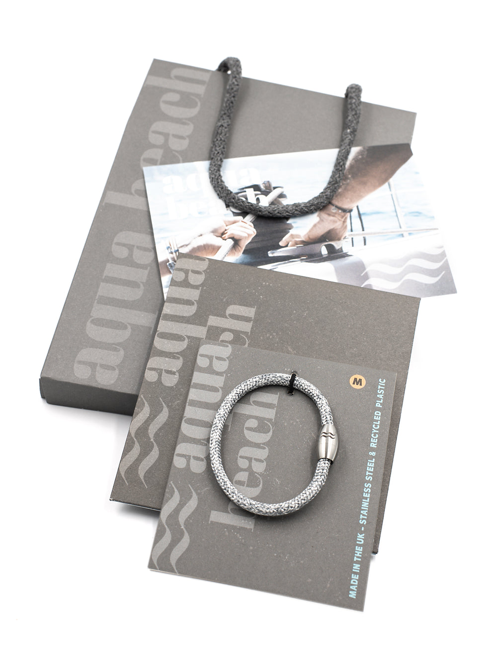 Recycled Plastic Rope Bracelet – Grey – Detail view – The Sea Shed