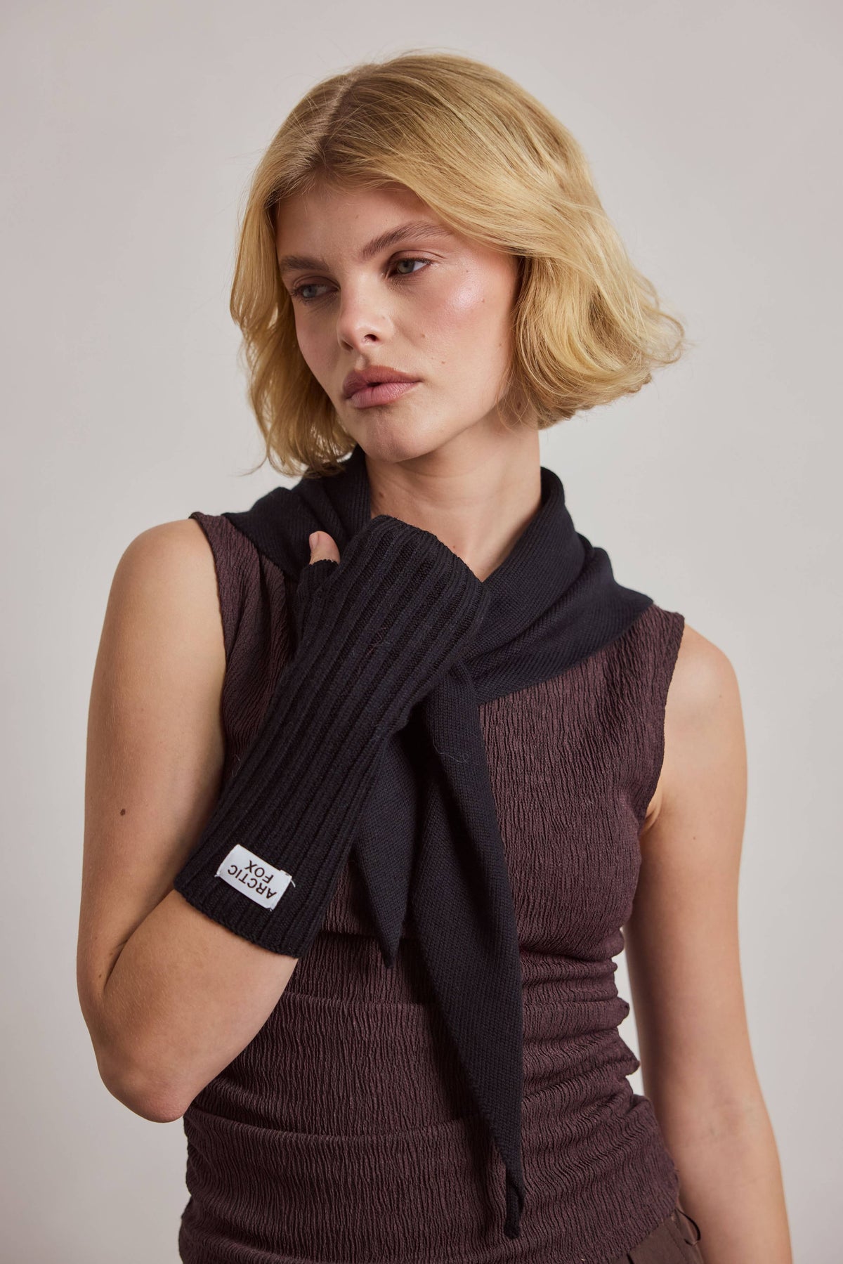 Merino Wool Fingerless Gloves - Black - AW26