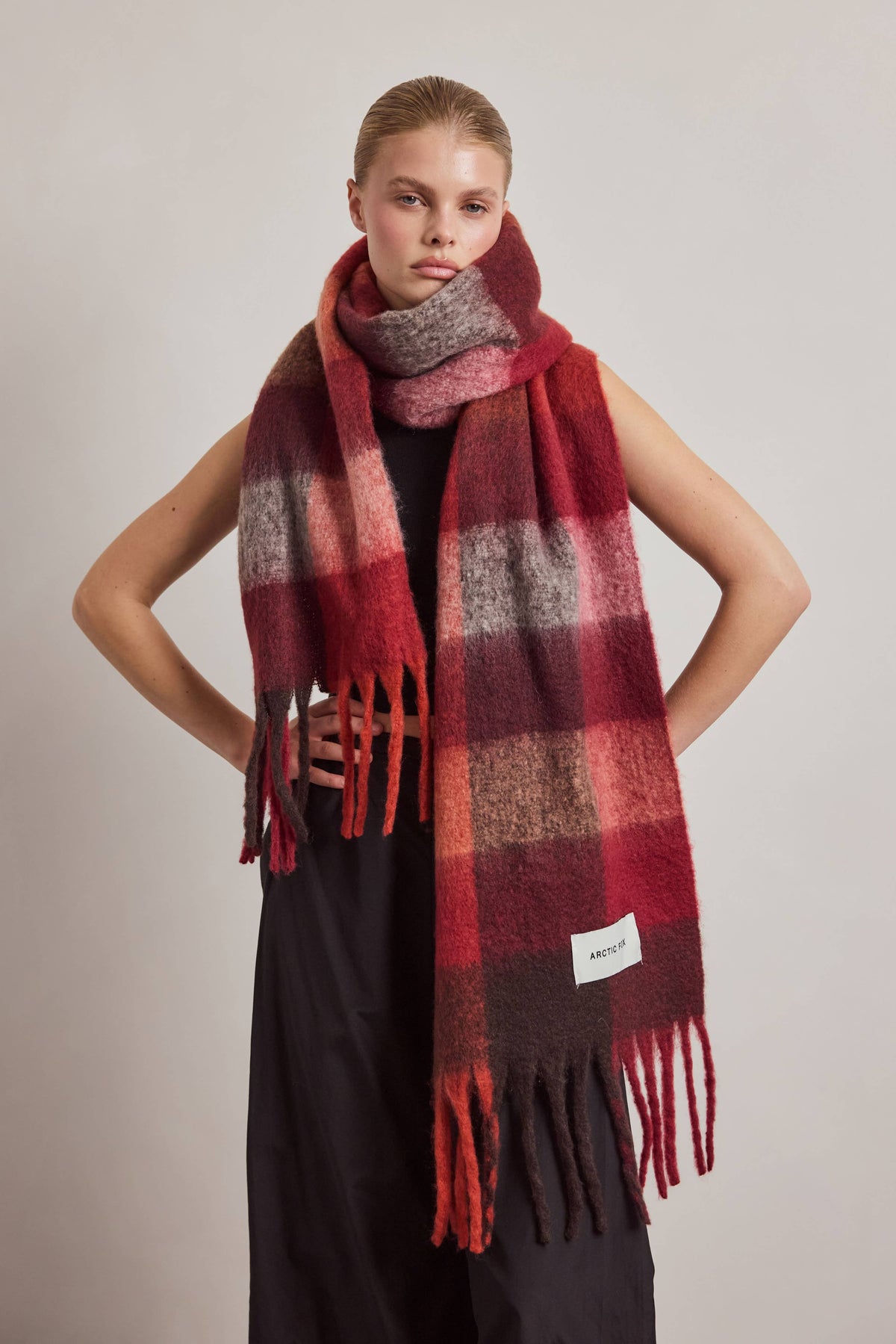 The Reykjavik Scarf - 100% Recycled - Burgundy check - AW26