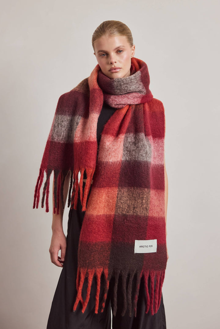 The Reykjavik Scarf - 100% Recycled - Burgundy check - AW26
