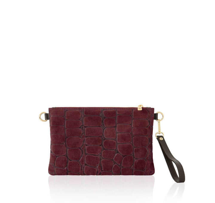 Italian Handmade Premium Suede Stone-Embossed Clutch Bag Olive