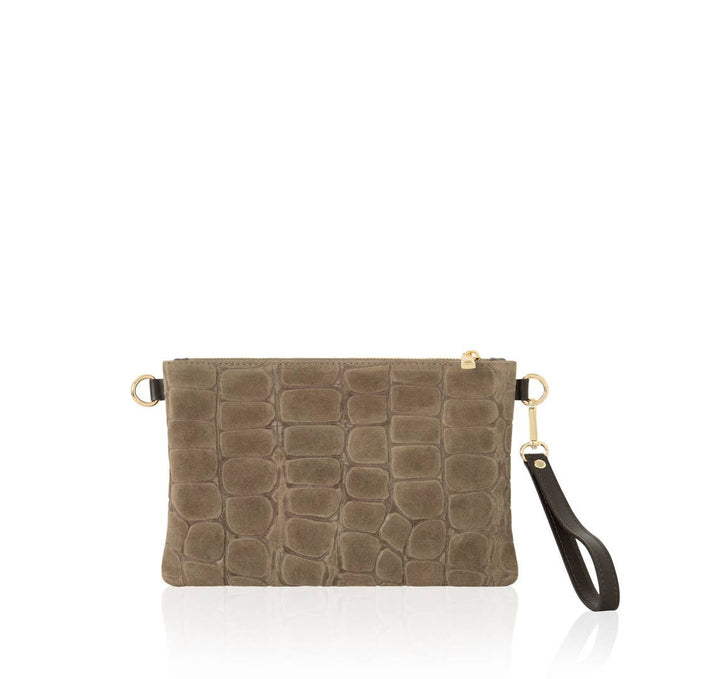 Italian Handmade Premium Suede Stone-Embossed Clutch Bag Olive