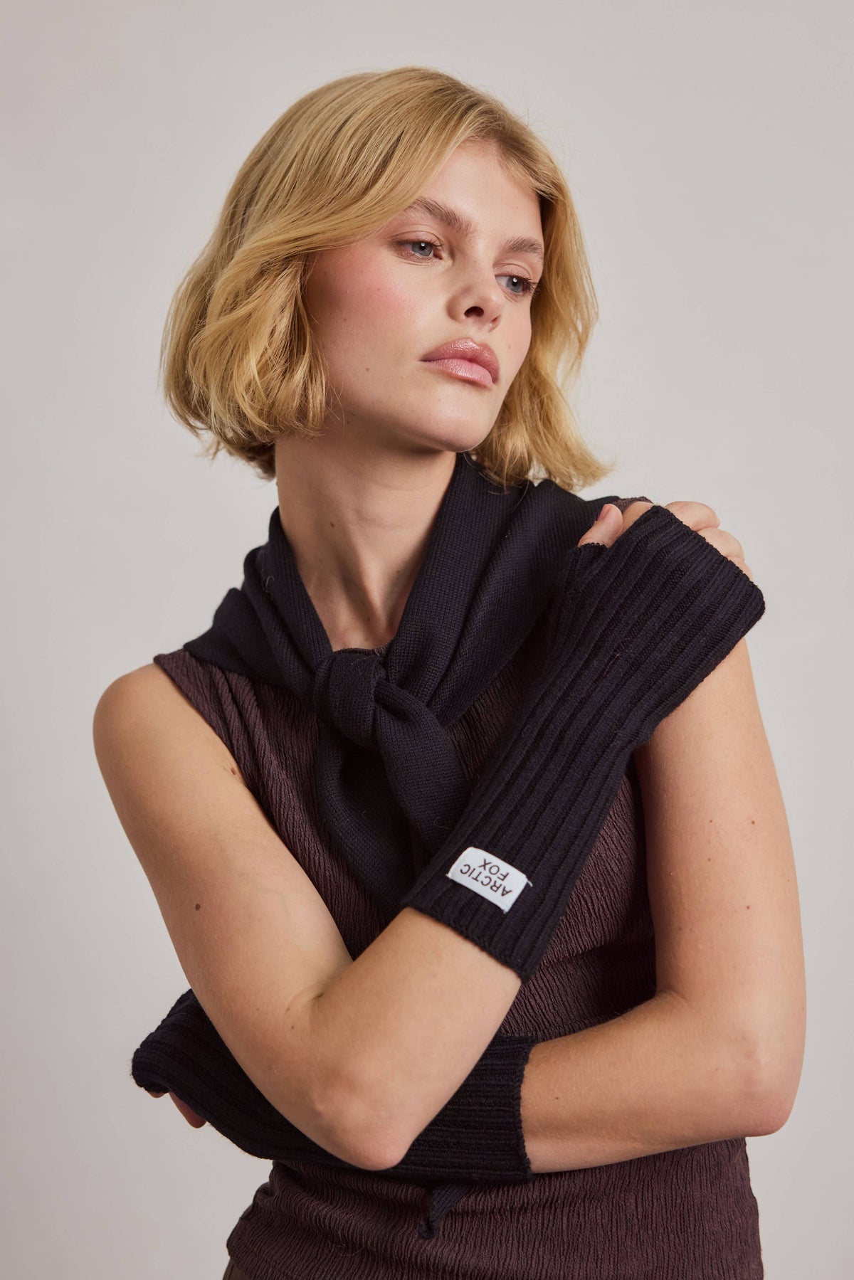 Merino Wool Fingerless Gloves - Black - AW26