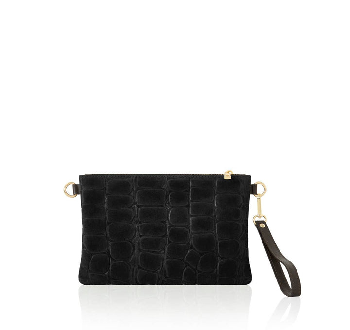 Italian Handmade Premium Suede Stone-Embossed Clutch Bag Olive