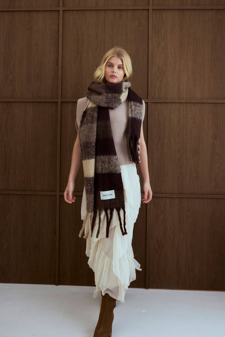 The Reykjavik Scarf - 100% Recycled - Brown Check - AW26