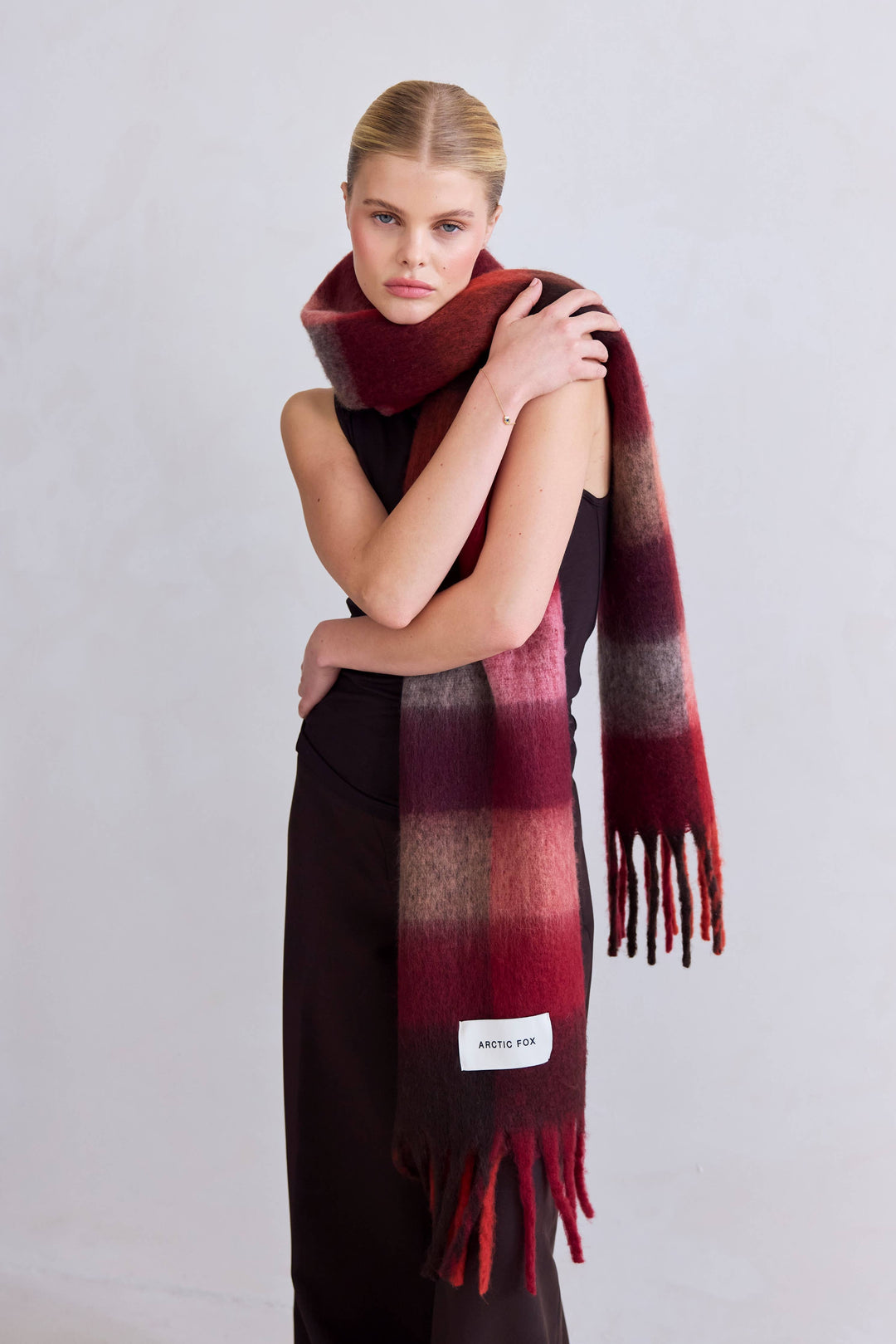 The Reykjavik Scarf - 100% Recycled - Burgundy check - AW26