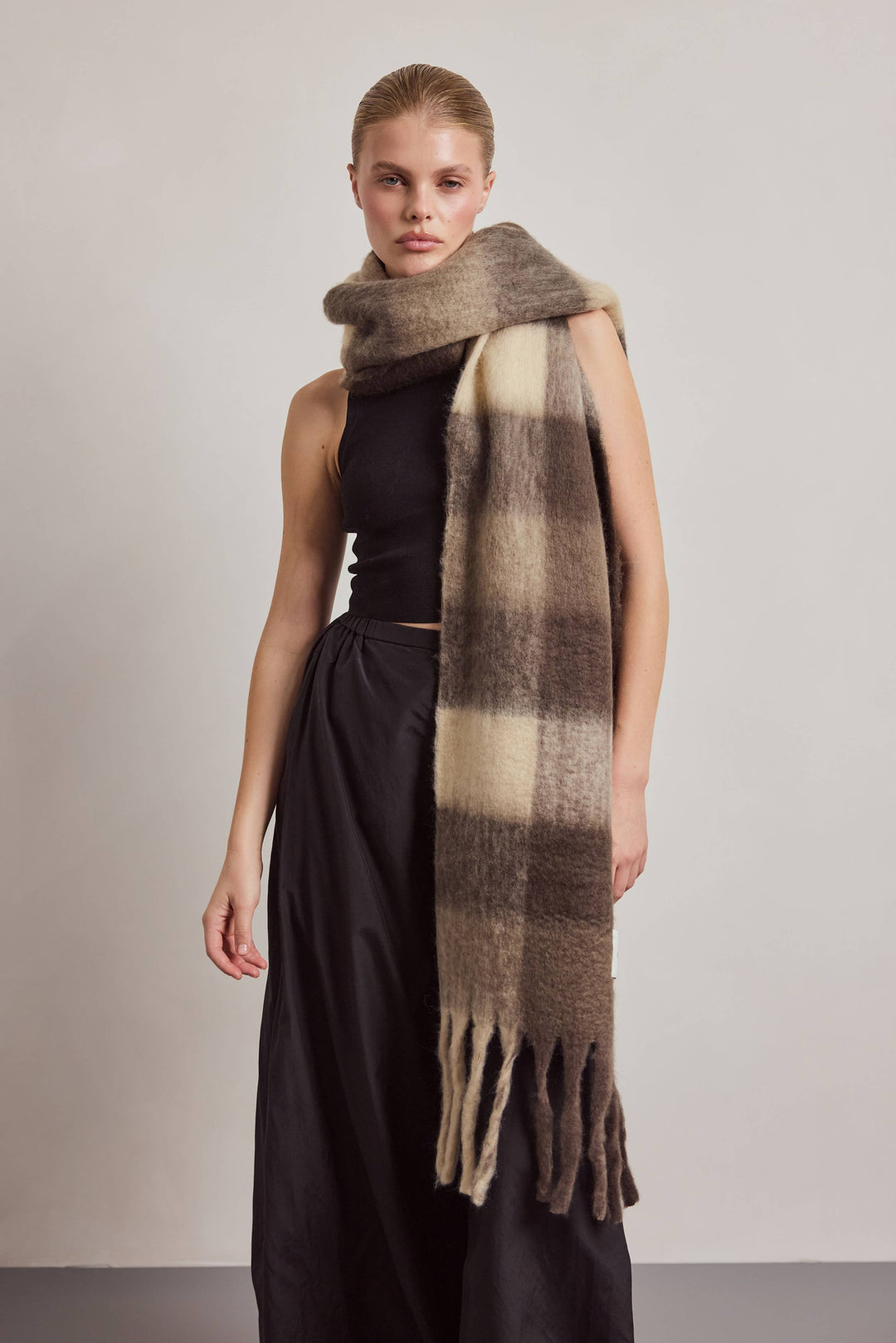 The Reykjavik Scarf - 100% Recycled - Brown Check - AW26