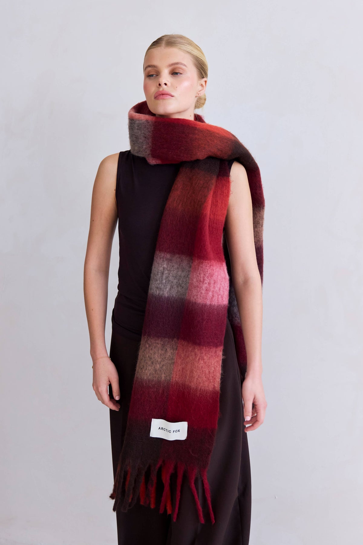 The Reykjavik Scarf - 100% Recycled - Burgundy check - AW26