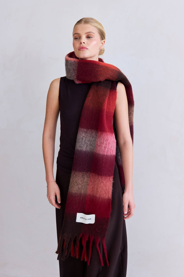 The Reykjavik Scarf - 100% Recycled - Burgundy check - AW26
