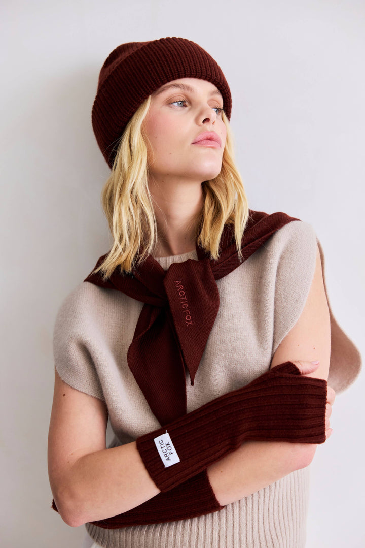Merino Wool Fingerless Gloves - Dark Walnut Brown - AW26
