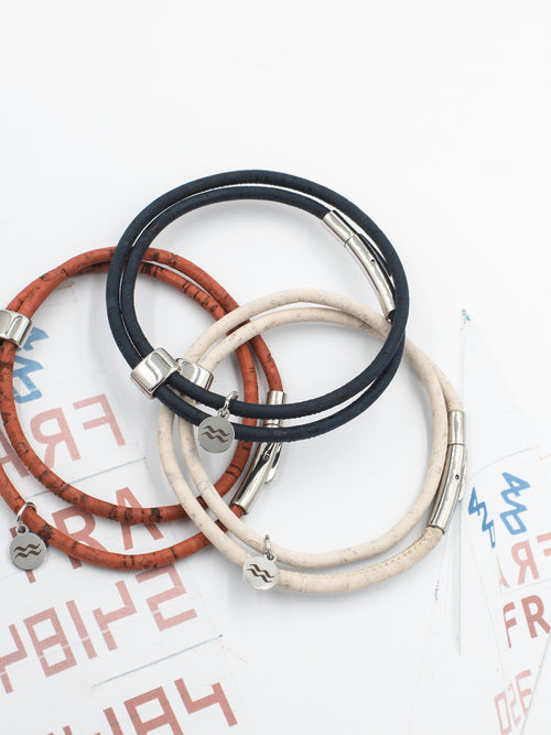 Aqua Beach Sustainable Cork, Vegan Leather Bracelet with stainless steel clasp, Beach Jewellery, made in the UK