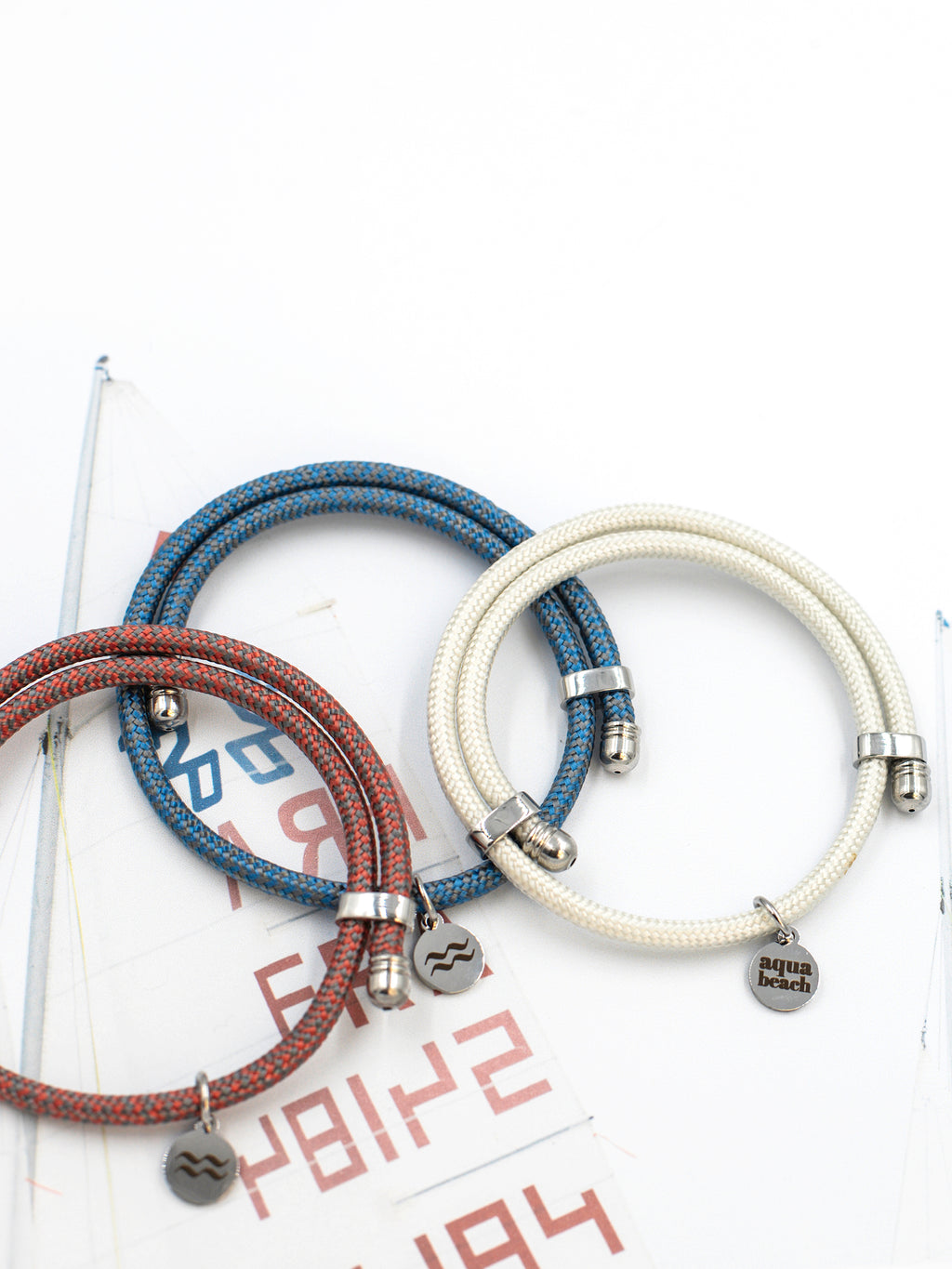 Aqua Beach Recycled Plastic Bracelet Size Adjustable - Red/Grey
