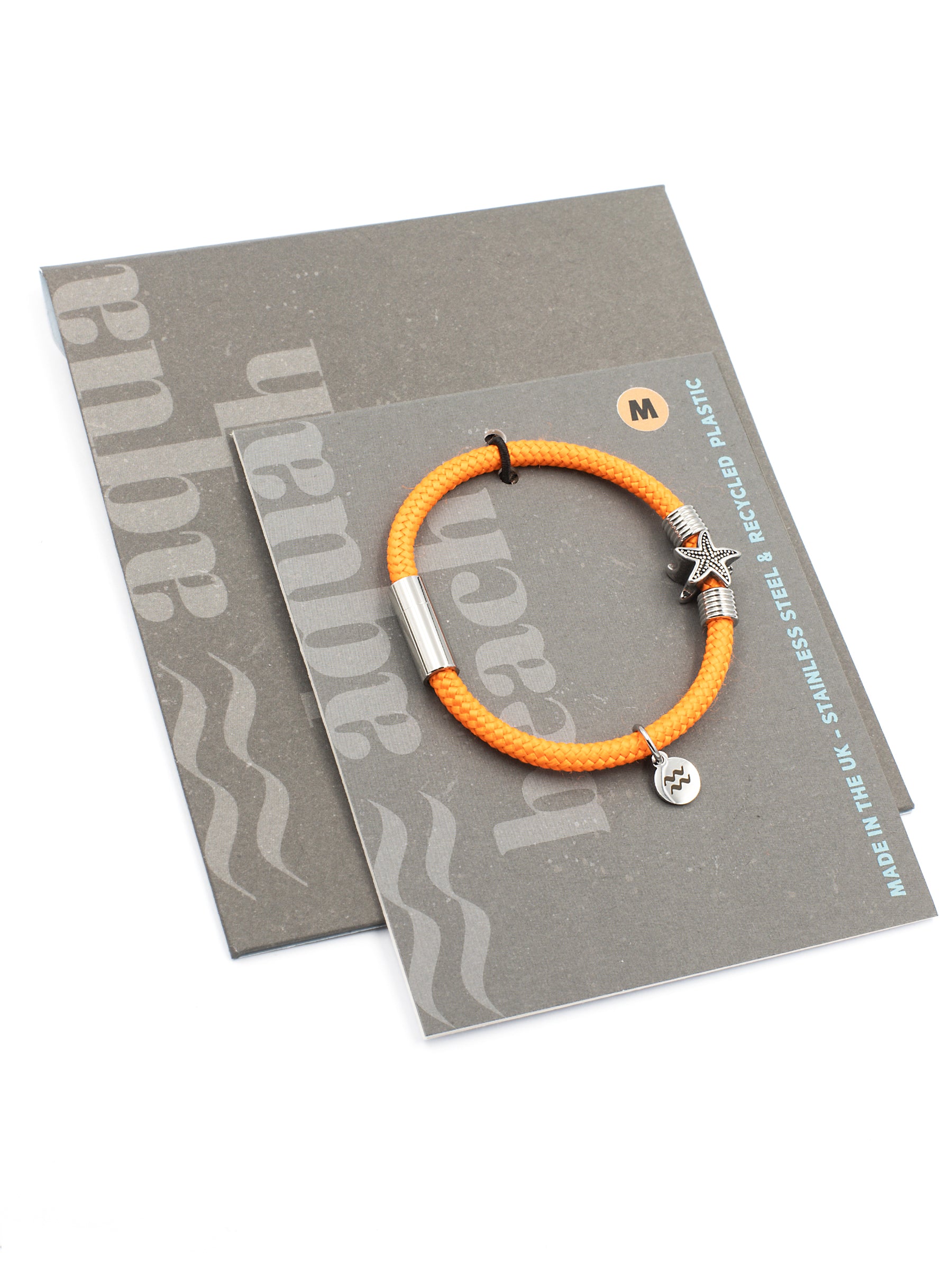 Aqua Beach Starfish Recycled Plastic Bracelet - Bright Orange