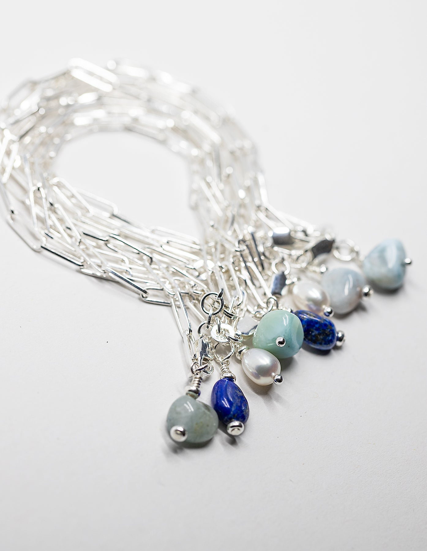 Sea Glass, Aqua Cat Eye and Freshwater Pearl Sterling Silver Bracelet —  Beads and Boards