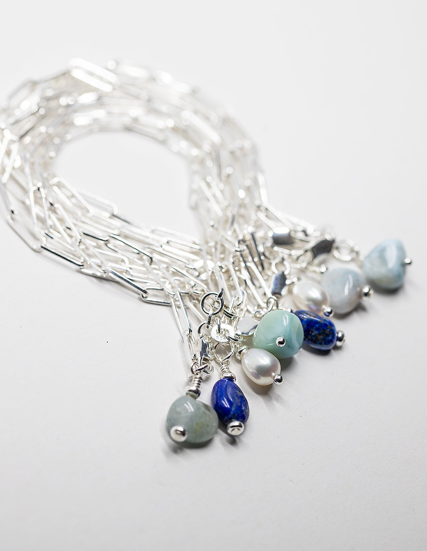 Aqua Beach - Sterling Silver Paper Clip Bracelet with Aquamarine