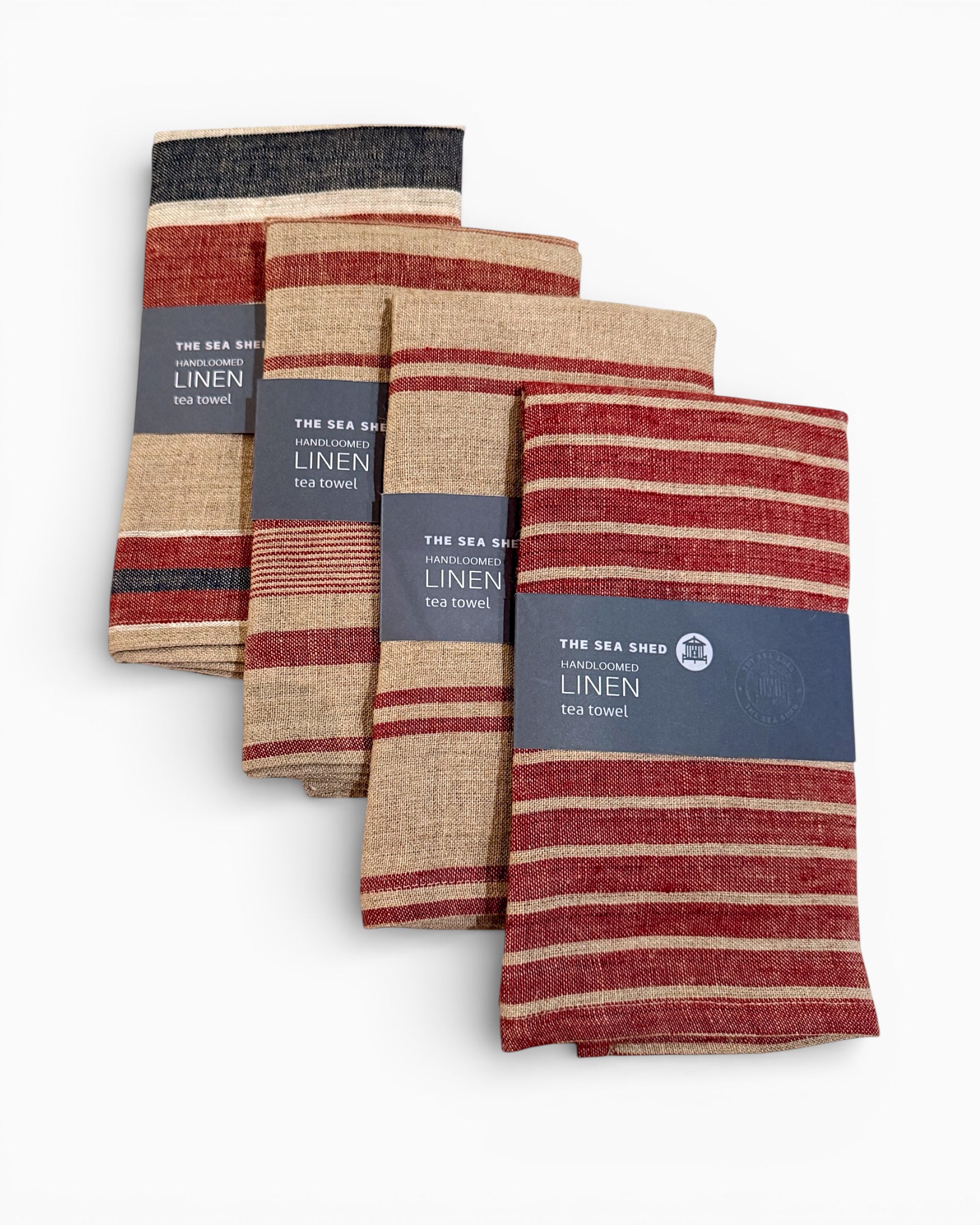 Bold Coral Stripe Linen Tea Towel – Hand-Loomed Linen