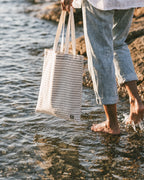 Linen Sand Tote Bag Stripes