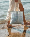 Linen Tote Bag Sea Blue Stripes