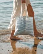 Linen Tote Bag Sea Blue Stripes