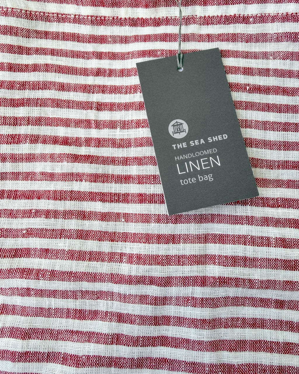 Linen Tote Bag Coral Red Stripes