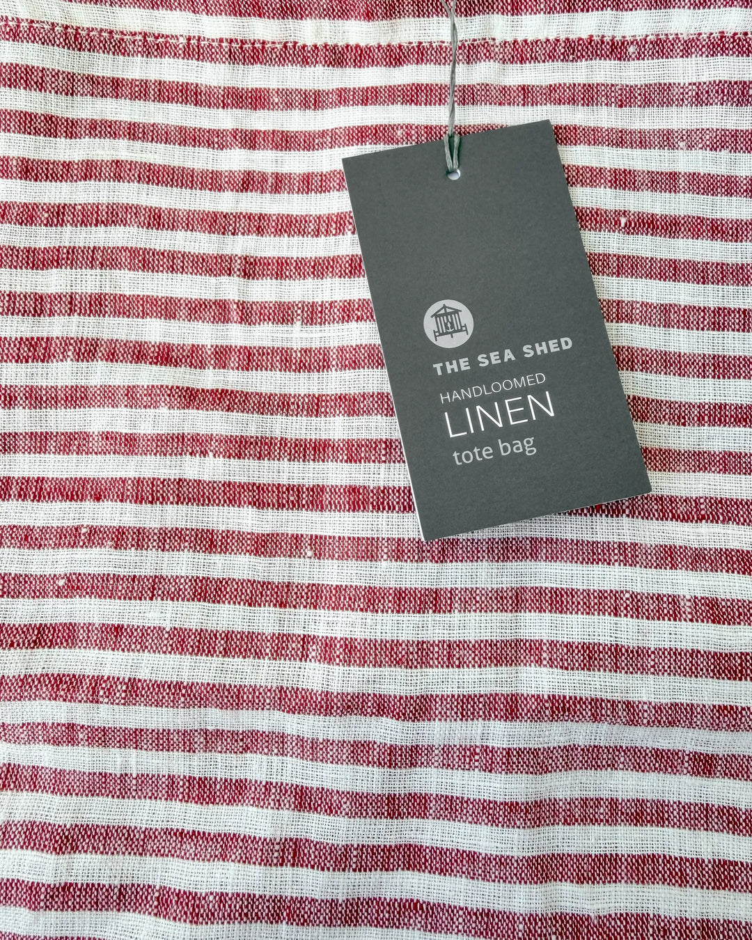 Linen Tote Bag Coral Red Stripes