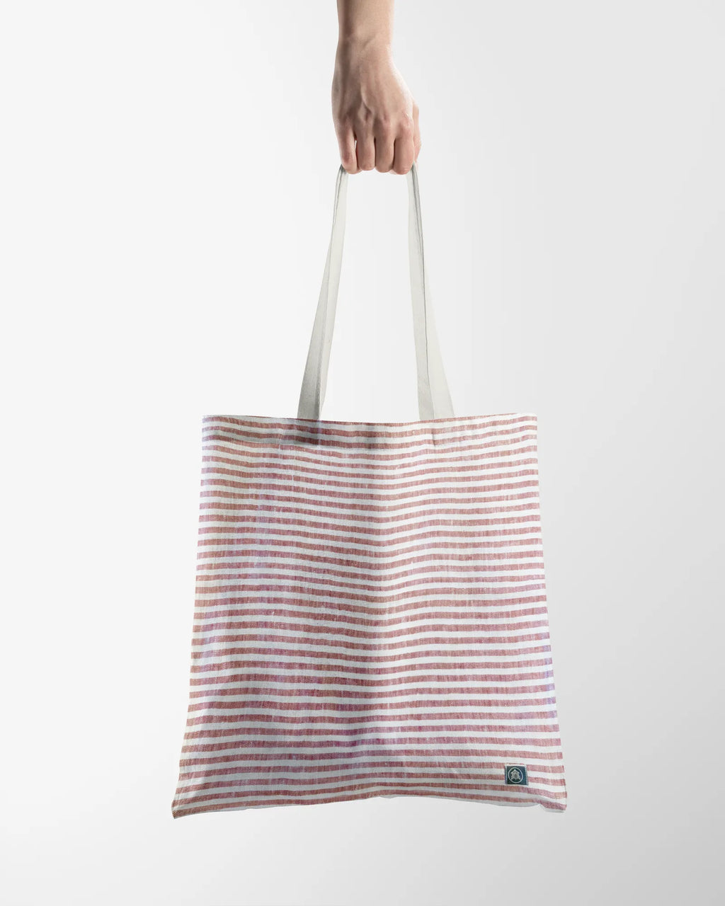 Linen Tote Bag Coral Red Stripes