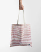 Linen Tote Bag Coral Red Stripes