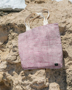 Linen Tote Bag Coral Red Stripes