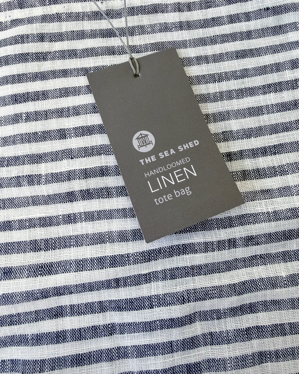 Linen Tote Bag Denim Blue Stripes