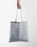 Linen Tote Bag Denim Blue Stripes