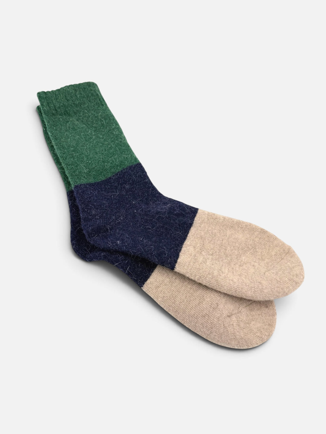 Colour-block socks in forest green, navy and oatmeal