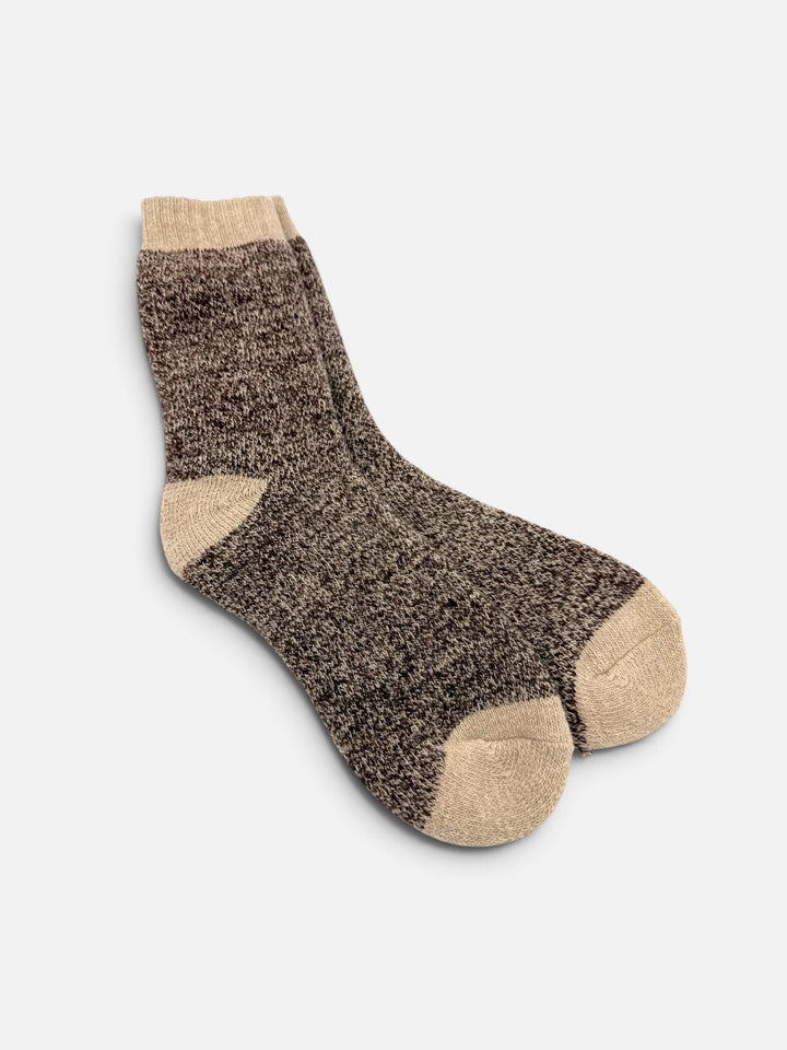 Brown marl socks with oatmeal heels, toes and cuffs