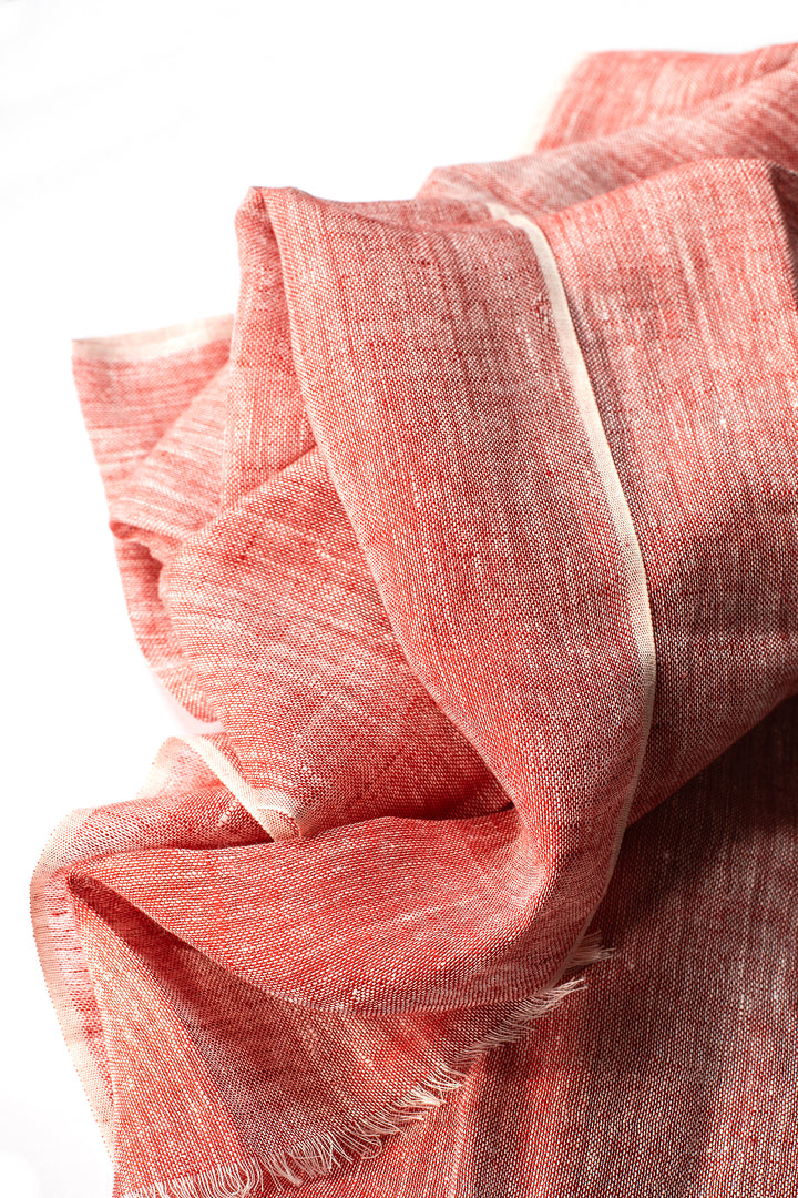 Hand-Loomed Linen Scarf – Red – Detail view – The Sea Shed
