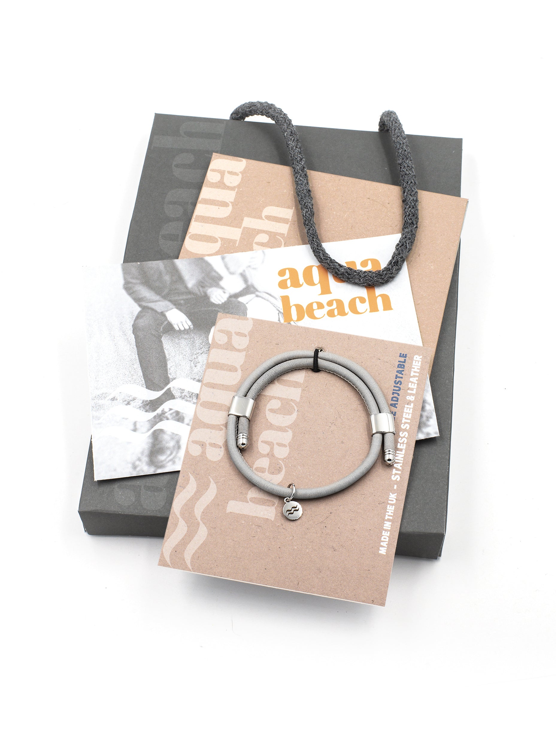 Premium Smooth Leather Bracelet - Grey - Size Adjustable