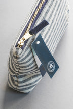 Hand-Loomed Linen Cosmetic Bag – Blue – Lifestyle photo – The Sea Shed