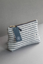 Hand-Loomed Linen Cosmetic Bag – Blue – Product photo – The Sea Shed