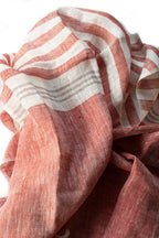 Hand-Loomed Linen Scarf – Red – Product photo – The Sea Shed