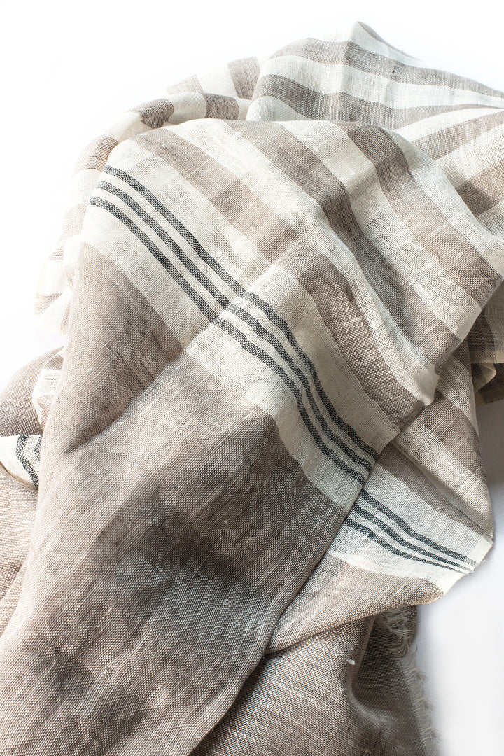 Hand-Loomed Linen Scarf – Sand – Product photo – The Sea Shed
