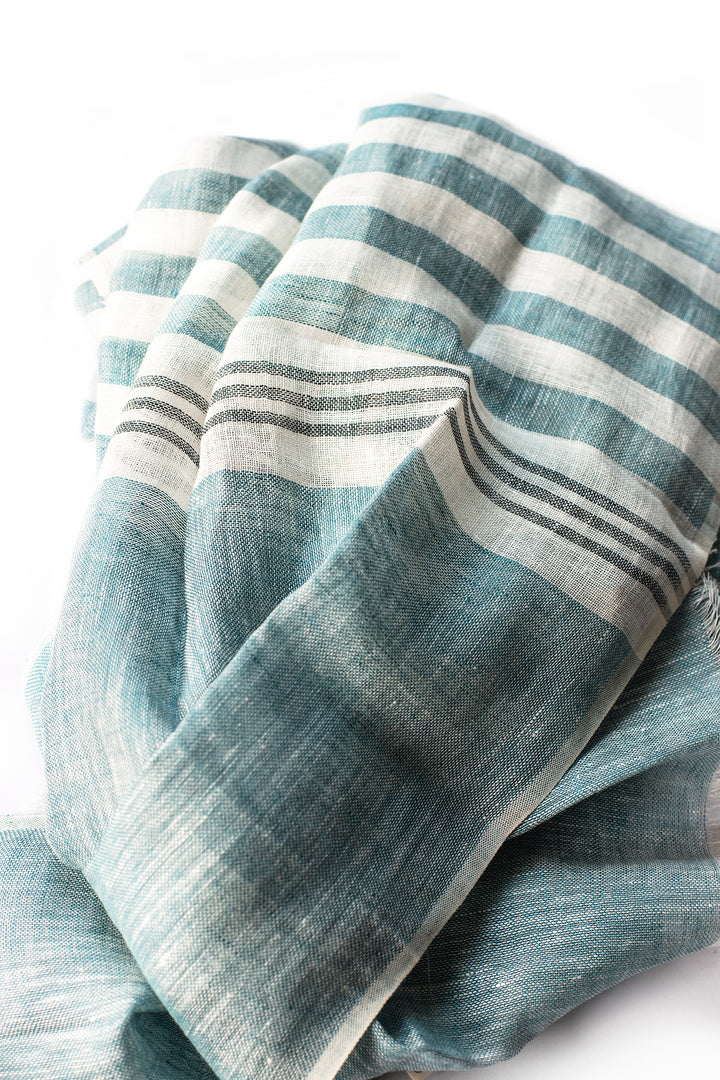 Hand-Loomed Linen Scarf – Blue – Product photo – The Sea Shed