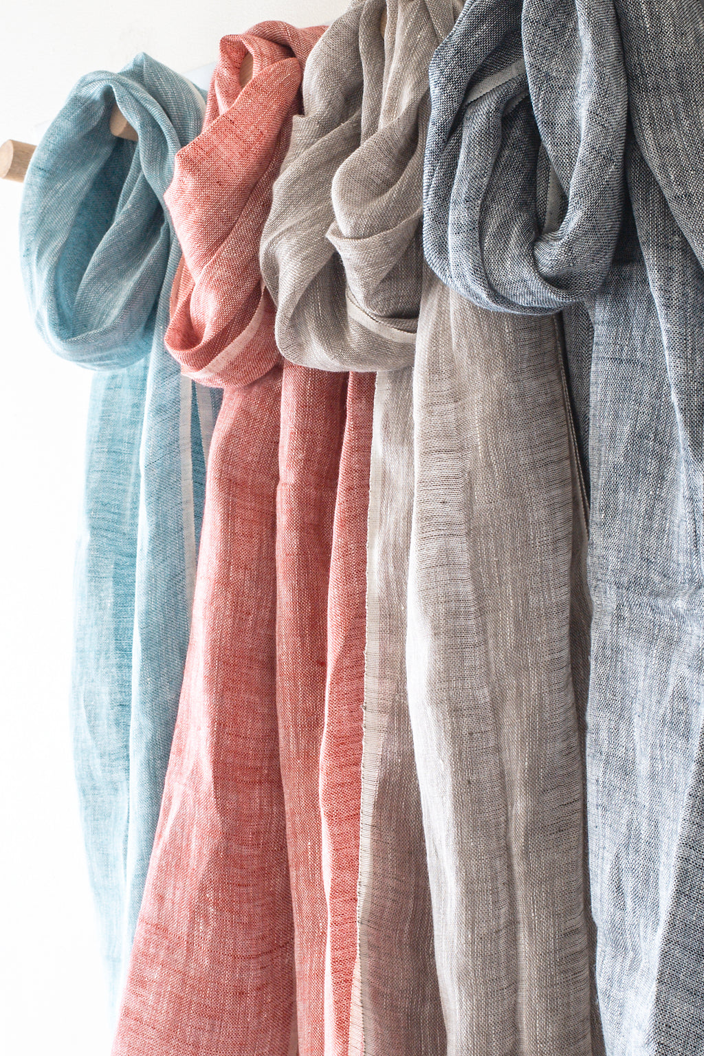 Hand Loomed Linen Scarf Coral Red