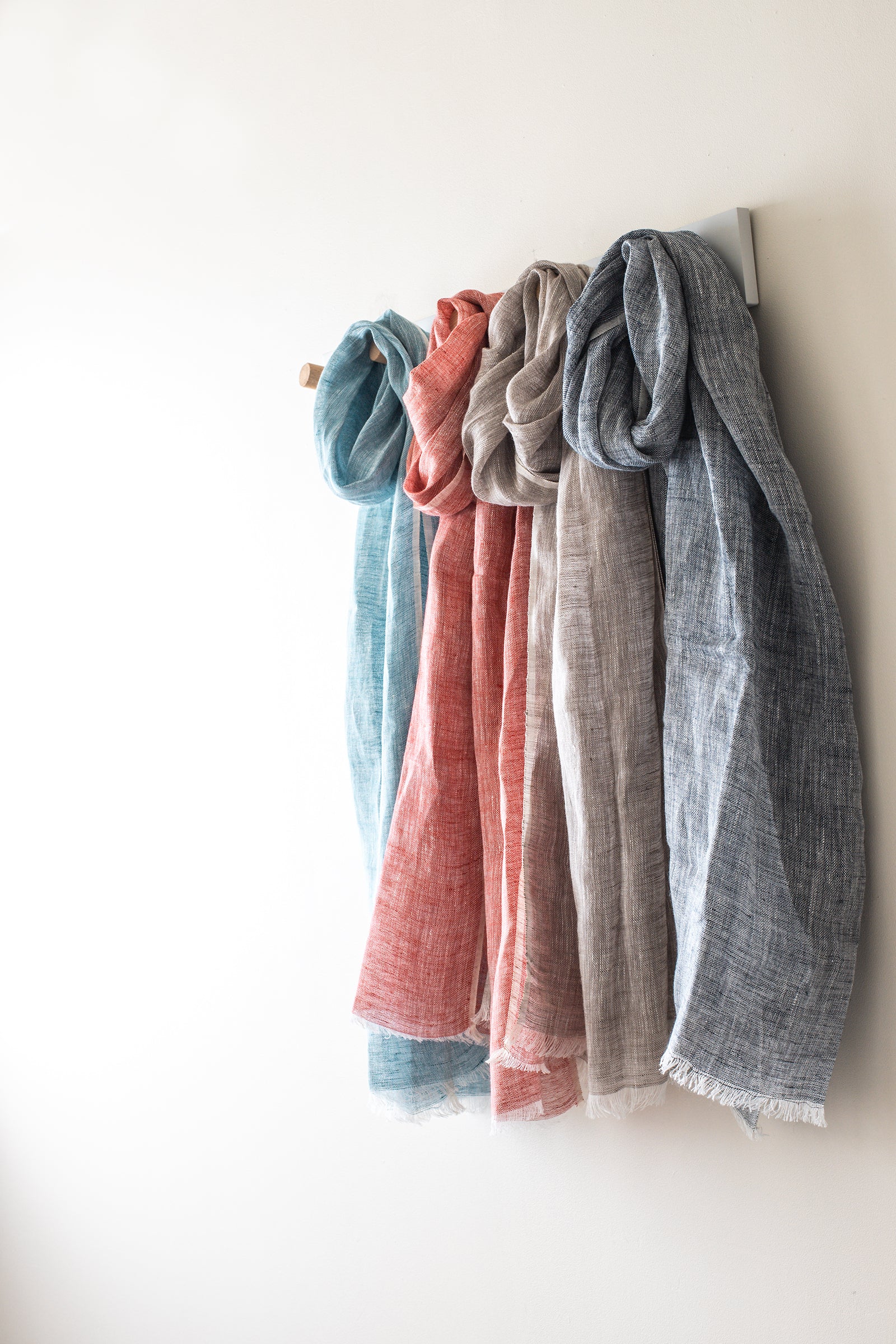 Hand Loomed Linen Scarf Coral Red